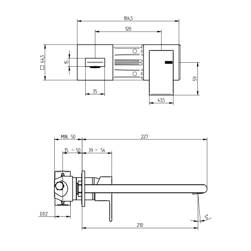 Immagine di Bellosta JQ miscelatore lavabo ad incasso P.23 cm, a parete, senza scarico, senza corpo incasso, finitura cromo 01-7805/3/B/E