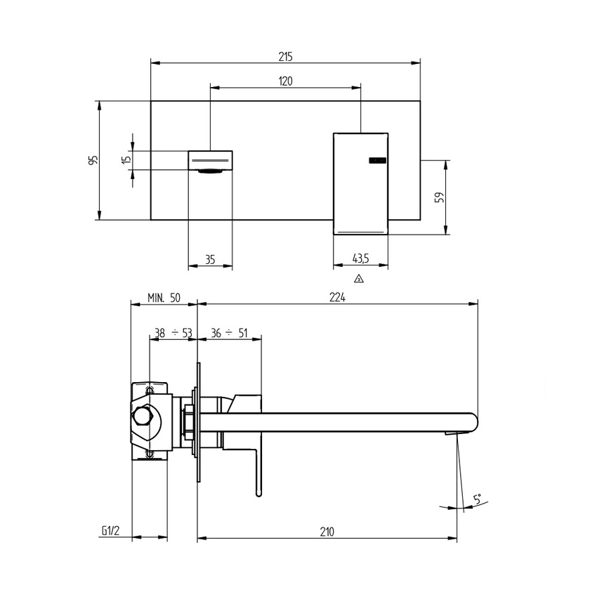 Immagine di Bellosta JQ miscelatore lavabo ad incasso P.22 cm, a parete, senza scarico, finitura cromo 01-7805/3/1/E
