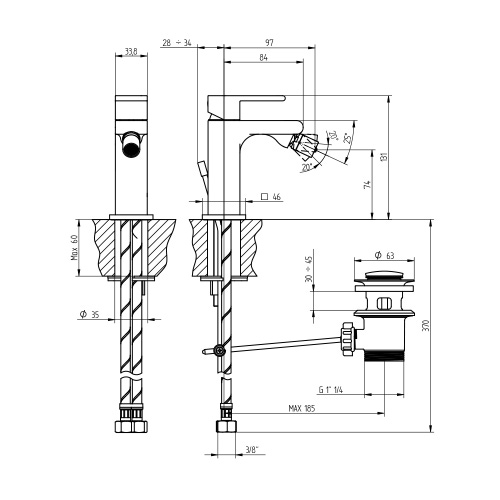 Immagine di Bellosta JQ miscelatore bidet monoforo, con scarico, con risparmio energetico, finitura cromo 01-7807/R