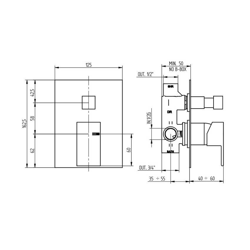 Immagine di Bellosta JQ miscelatore per doccia ad incasso, con deviatore automatico, a 2 uscite, senza corpo incasso, finitura cromo 01-7800/E