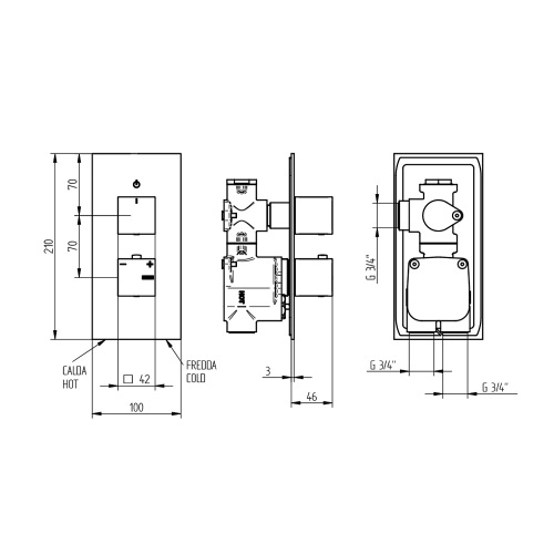 Immagine di Bellosta JQ miscelatore termostatico per doccia, ad incasso, con 1 uscita, senza corpo incasso, finitura cromo 01-0912/H/P/E