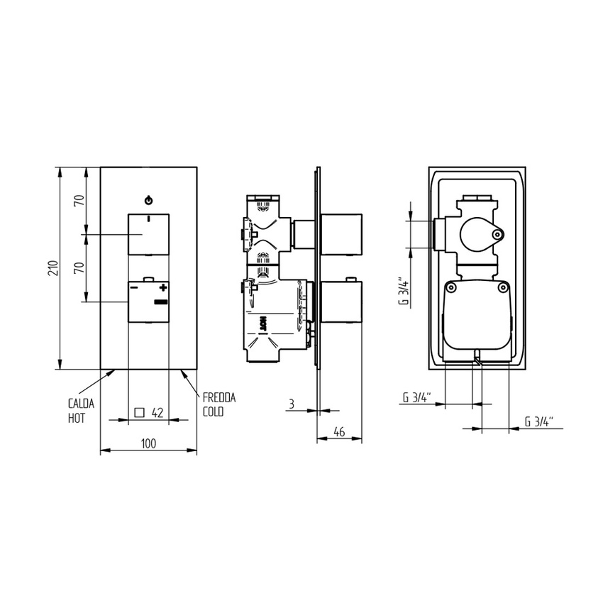 Immagine di Bellosta JQ miscelatore termostatico per doccia, ad incasso, con 1 uscita, senza corpo incasso, finitura cromo 01-0912/H/P/E
