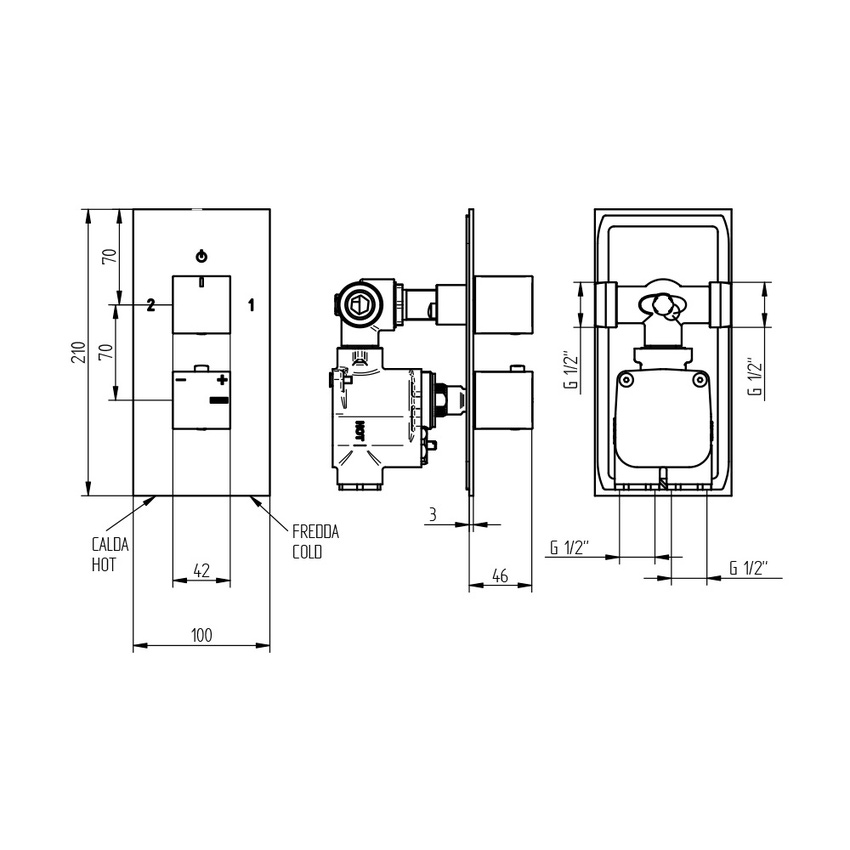Immagine di Bellosta JQ miscelatore termostatico per doccia, ad incasso, con 2 uscite, senza corpo incasso, finitura cromo 01-0912/2/P/E