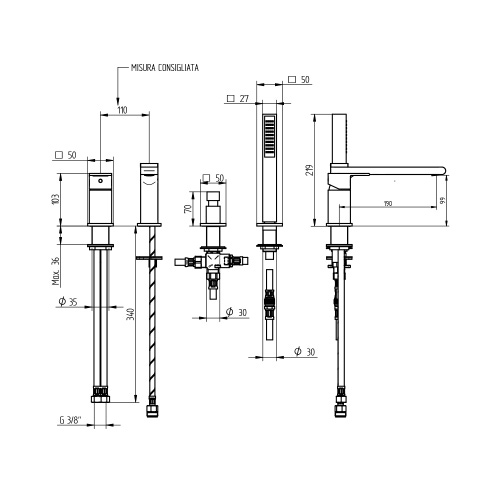 Immagine di Bellosta JQ miscelatore per bordo vasca, con deviatore, doccetta e flessibile 150 cm, finitura cromo 01-7801/2/A