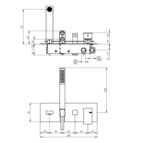 Immagine di Bellosta JQ miscelatore ad incasso per vasca, con deviatore, doccetta, bocca vasca e flessibile 150 cm, senza corpo incasso, finitura cromo 01-7800/2/P/E