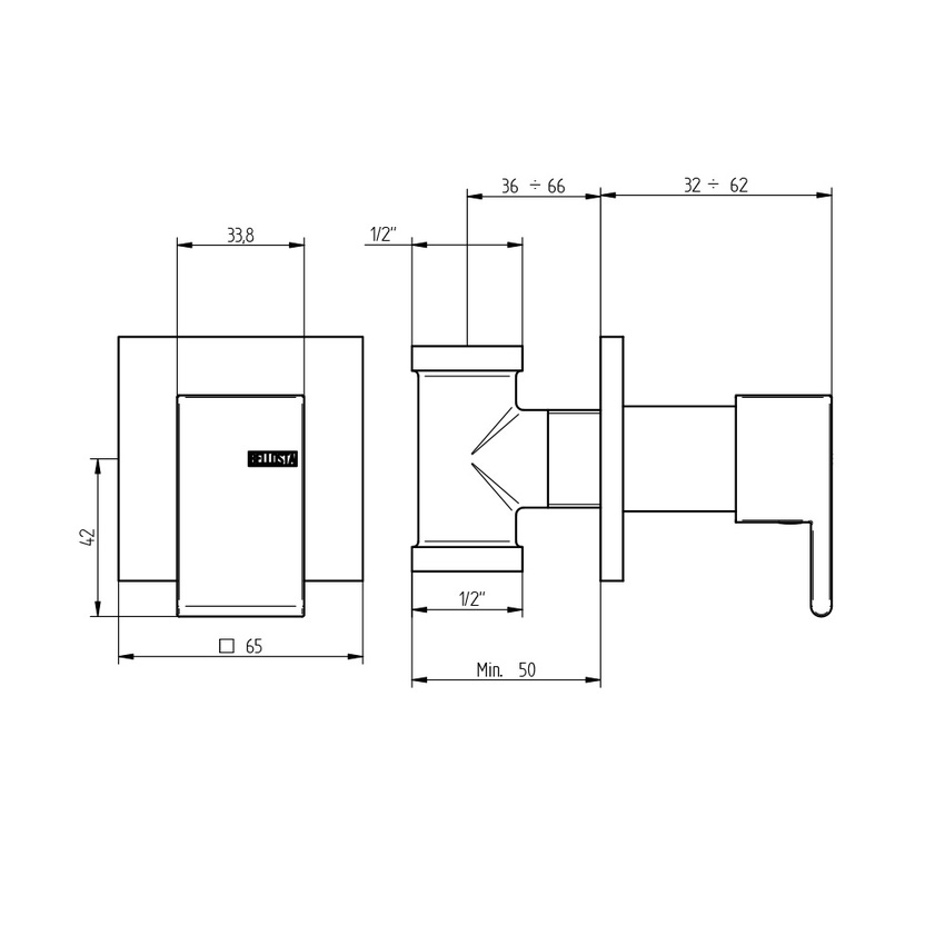 Immagine di Bellosta JQ rubinetto ad incasso 1/2”, rosone quadrato, senza corpo incasso, finitura cromo 01-7808/E