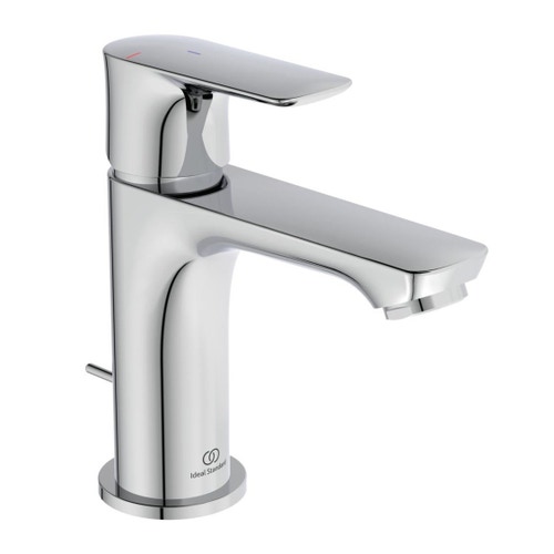 Immagine di Ideal Standard CONNECT AIR miscelatore monocomando H.15 cm per lavabo, con sistema di apertura a freddo Bluestart, asta di comando e scarico piletta, finitura cromo A7008AA