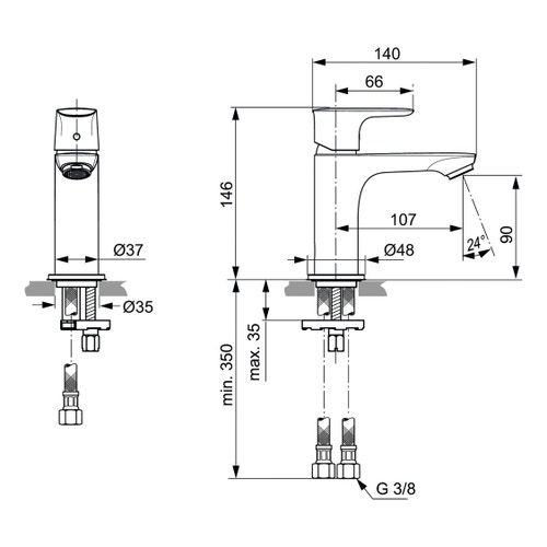 Immagine di Ideal Standard CONNECT AIR miscelatore monocomando H.15 cm per lavabo, senza asta di comando e scarico piletta, finitura cromo A7010AA