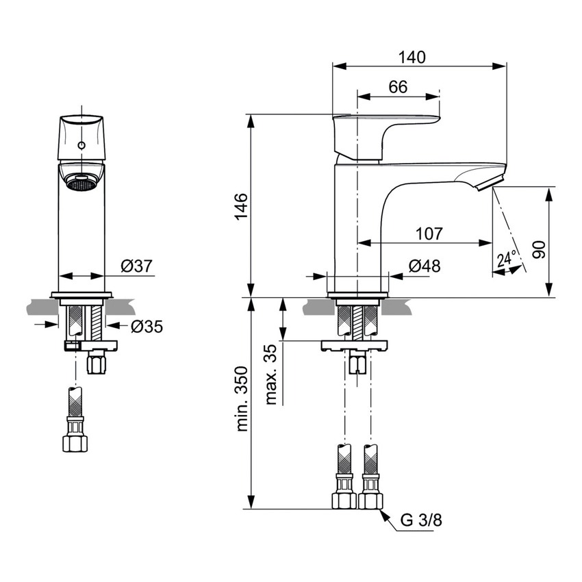 Immagine di Ideal Standard CONNECT AIR miscelatore monocomando H.15 cm per lavabo, senza asta di comando e scarico piletta, finitura cromo A7010AA