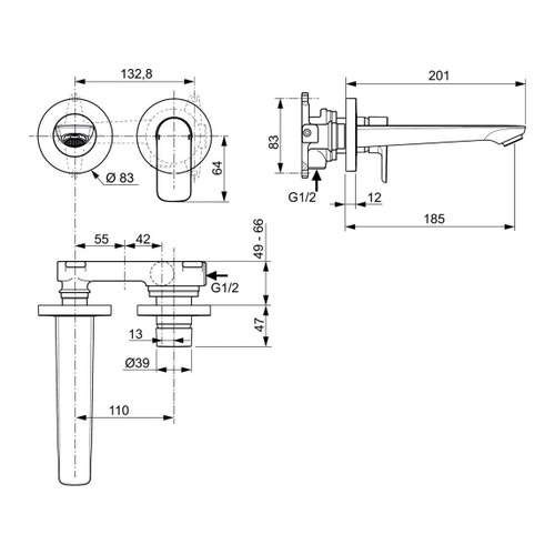 Immagine di Ideal Standard CONNECT AIR miscelatore monocomando lavabo per installazione a parete, bocca di erogazione da 18.5 cm, finitura cromo A7029AA