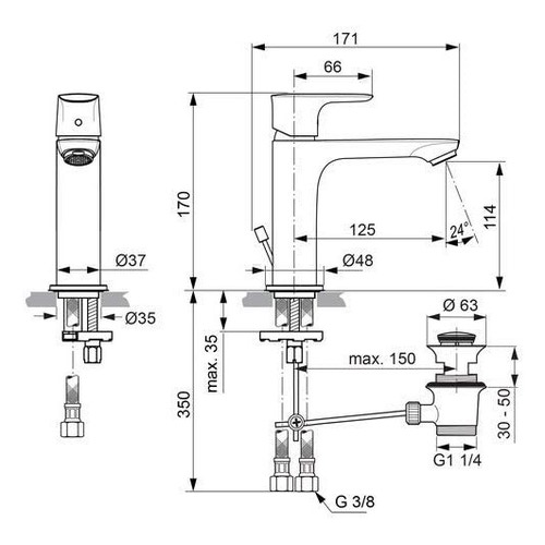 Immagine di Ideal Standard CONNECT AIR miscelatore monocomando H.17 cm lavabo, con asta di comando e scarico piletta, finitura cromo A7012AA