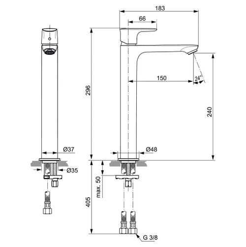 Immagine di Ideal Standard CONNECT AIR miscelatore monocomando da appoggio su piano, senza asta di comando e scarico piletta, finitura cromo A7027AA