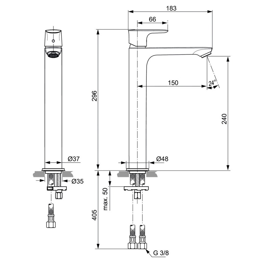 Immagine di Ideal Standard CONNECT AIR miscelatore monocomando da appoggio su piano, senza asta di comando e scarico piletta, finitura cromo A7027AA