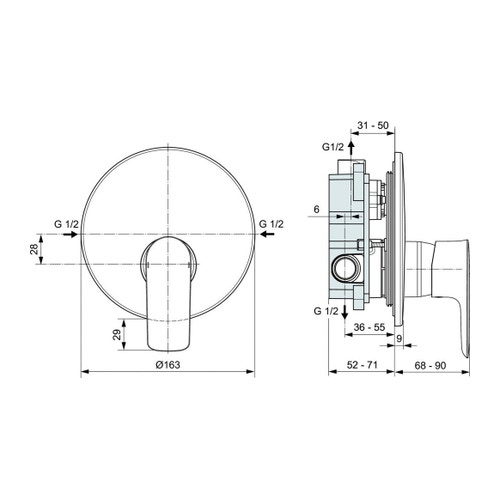 Immagine di Ideal Standard CONNECT AIR miscelatore ad incasso per doccia, finitura cromo A7036AA