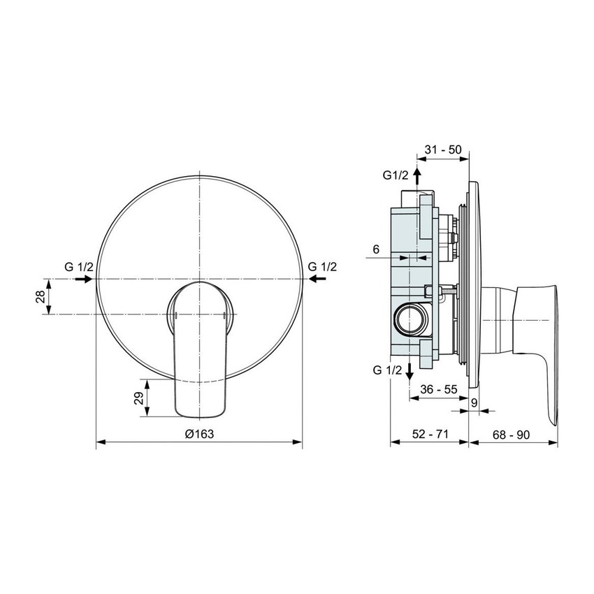 Immagine di Ideal Standard CONNECT AIR miscelatore ad incasso per doccia, finitura cromo A7036AA
