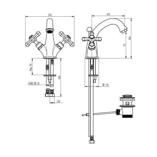 Immagine di Bellosta ROMINA gruppo lavabo monoforo H.17 cm, con scarico, finitura cromo 01-0305/5/C