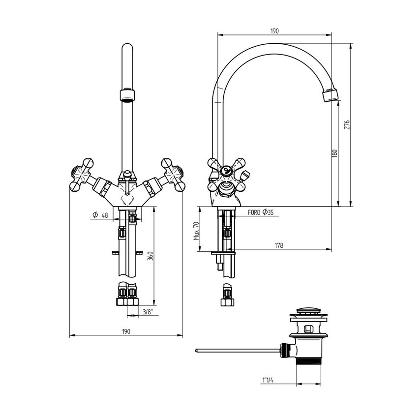 Immagine di Bellosta ROMINA gruppo lavabo monoforo H.28 cm, con bocca girevole, con scarico, finitura cromo 01-0305/2/C