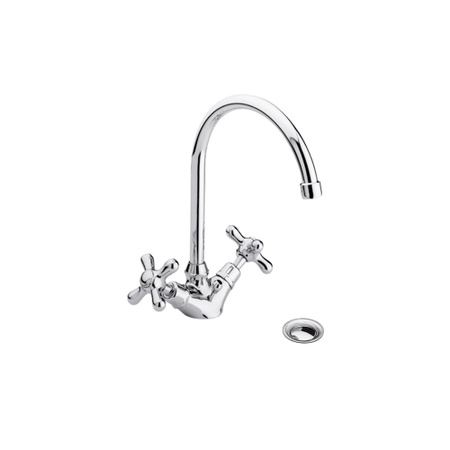 Immagine di Bellosta ROMINA gruppo lavabo monoforo H.28 cm, con bocca girevole, con scarico, finitura cromo 01-0305/2/C