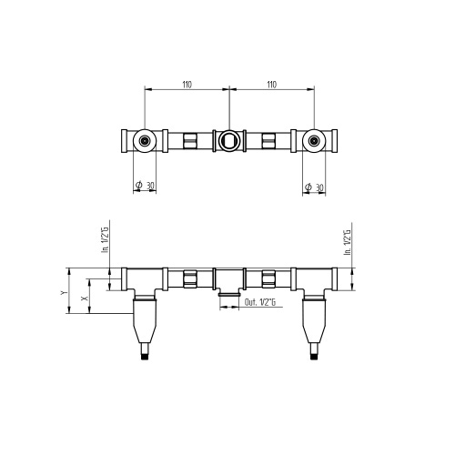 Immagine di Bellosta Parte incasso per 2 rubinetti + uscita 034075