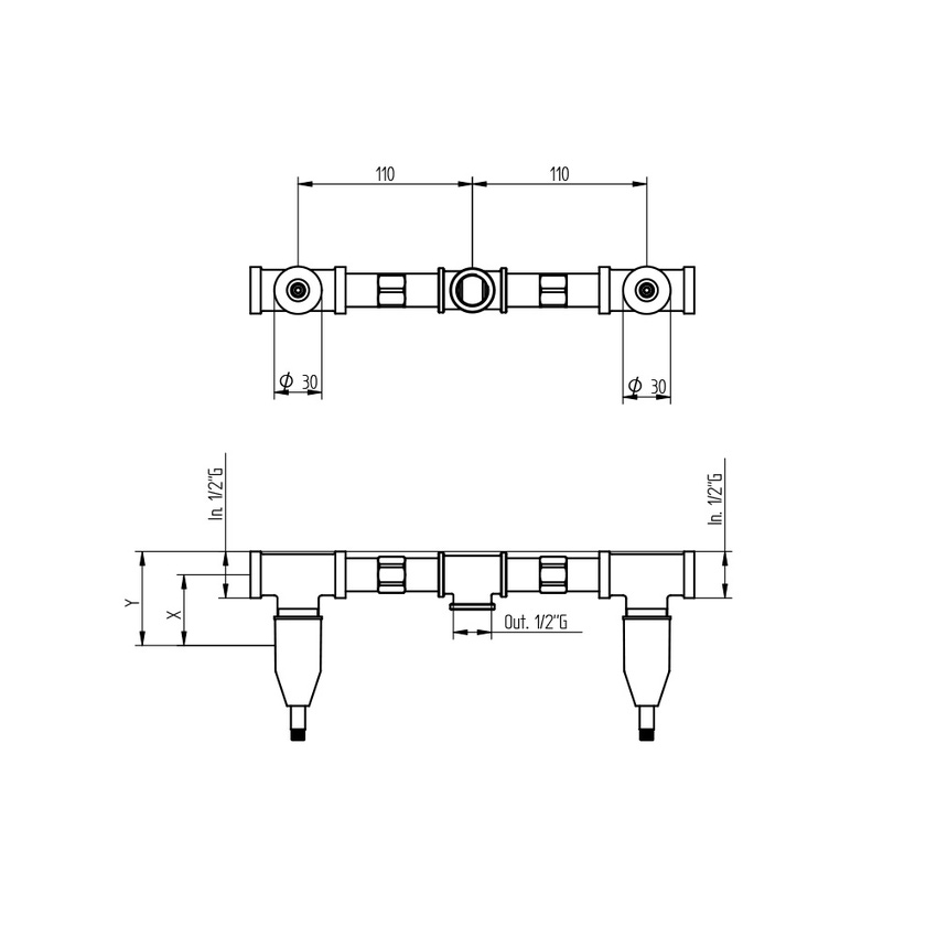 Immagine di Bellosta Parte incasso per 2 rubinetti + uscita 034075