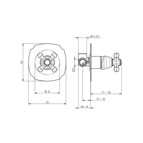Immagine di Bellosta ROMINA miscelatore ad incasso per doccia, piastra classic, senza corpo incasso, finitura cromo 01-0321/M/K/E