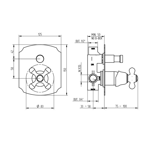 Immagine di Bellosta ROMINA miscelatore ad incasso per doccia, con deviatore automatico, 2 uscite, piastra classic, senza corpo incasso, finitura cromo 01-0300/M/K/E