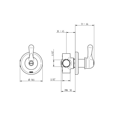 Immagine di Bellosta ROMINA deviatore ad incasso, 2 uscite, senza corpo incasso, finitura cromo 01-0303/2/1/E