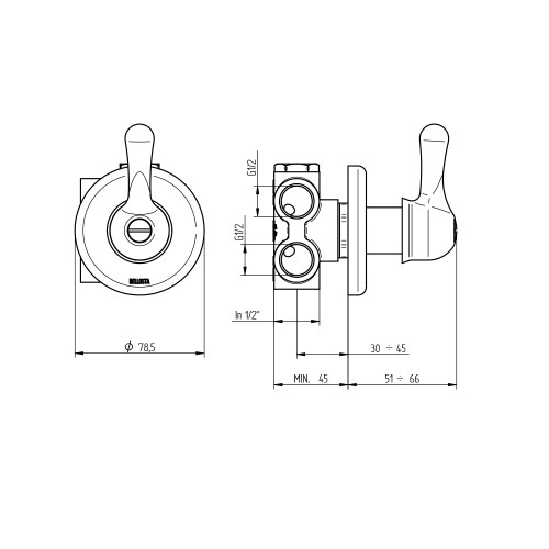 Immagine di Bellosta ROMINA deviatore ad incasso, 3 uscite, senza corpo incasso, finitura cromo 01-0303/3/1/E
