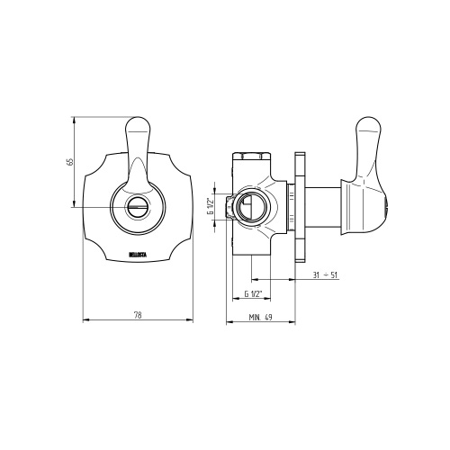 Immagine di Bellosta ROMINA deviatore ad incasso, 2 uscite, piastra classic, senza corpo incasso, finitura cromo 01-0303/2K/E