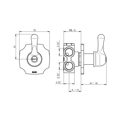 Immagine di Bellosta ROMINA deviatore ad incasso, 3 uscite, piastra classic, senza corpo incasso, finitura cromo 01-0303/3K/E