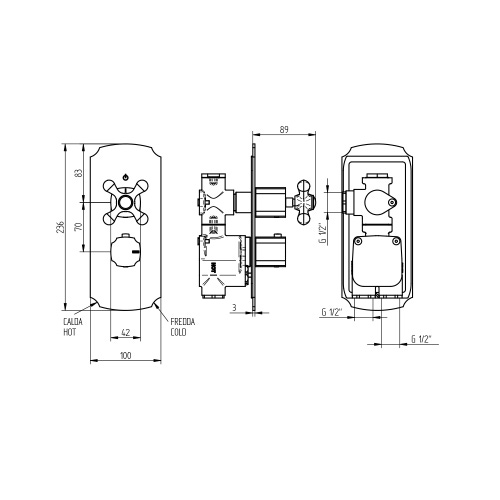 Immagine di Bellosta ROMINA miscelatore termostatico per doccia, ad incasso, 1 uscita, senza corpo incasso, finitura cromo 01-0312/K/E