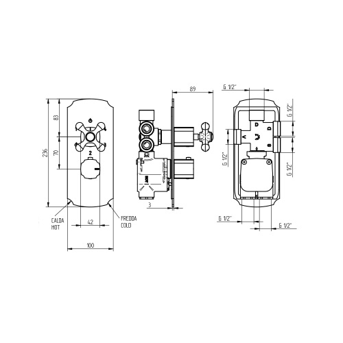 Immagine di Bellosta ROMINA miscelatore termostatico per doccia, ad incasso, 4 uscite, senza corpo incasso, finitura cromo 01-0312/4/K/E