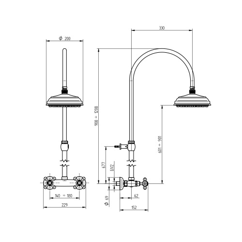 Immagine di Bellosta ROMINA gruppo doccia esterno, con stelo regolabile, soffione Ø 20 cm, finitura cromo 01-0309/4/C