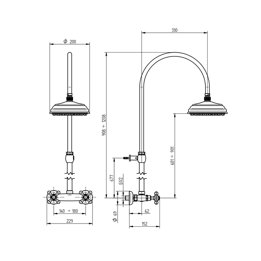 Immagine di Bellosta ROMINA gruppo doccia esterno, con stelo regolabile, soffione Ø 20 cm, finitura cromo 01-0309/4/C