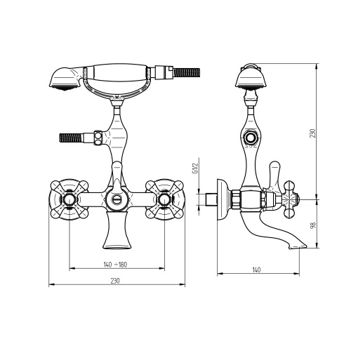 Immagine di Bellosta ROMINA gruppo vasca esterno, con deviatore, doccetta Ø 5.2 cm e flessibile 150 cm, finitura cromo 01-0301/6/C