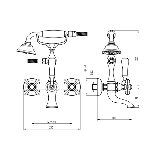 Immagine di Bellosta ROMINA gruppo vasca esterno, con deviatore, doccetta Ø 7.7 cm e flessibile 150 cm, finitura cromo 01-0301/40/C