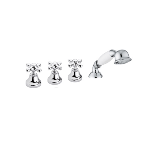 Immagine di Bellosta ROMINA batteria per bordo vasca, senza bocca vasca, con deviatore, doccetta e flessibile 150 cm, finitura cromo 01-0301/20/C