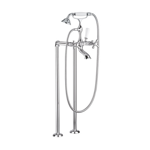 Immagine di Bellosta ROMINA gruppo vasca con raccordi a pavimento, con deviatore, doccetta Ø 7.7 e flessibile 150 cm, finitura cromo 01-0301/40/26/C