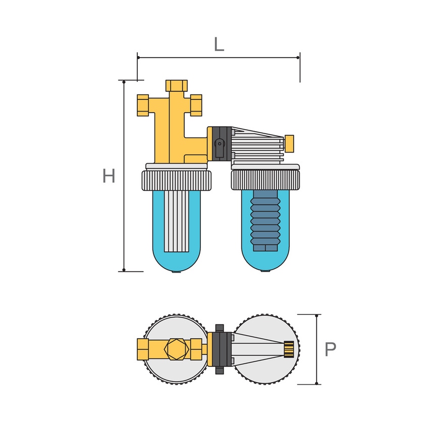 Immagine di BWT Cillit IMMUNO + F COMPACT BY-PASS composto da un filtro di sicurezza a cartuccia lavabile e un dosatore polifosfati di Cillit 55 M-H  012027AA