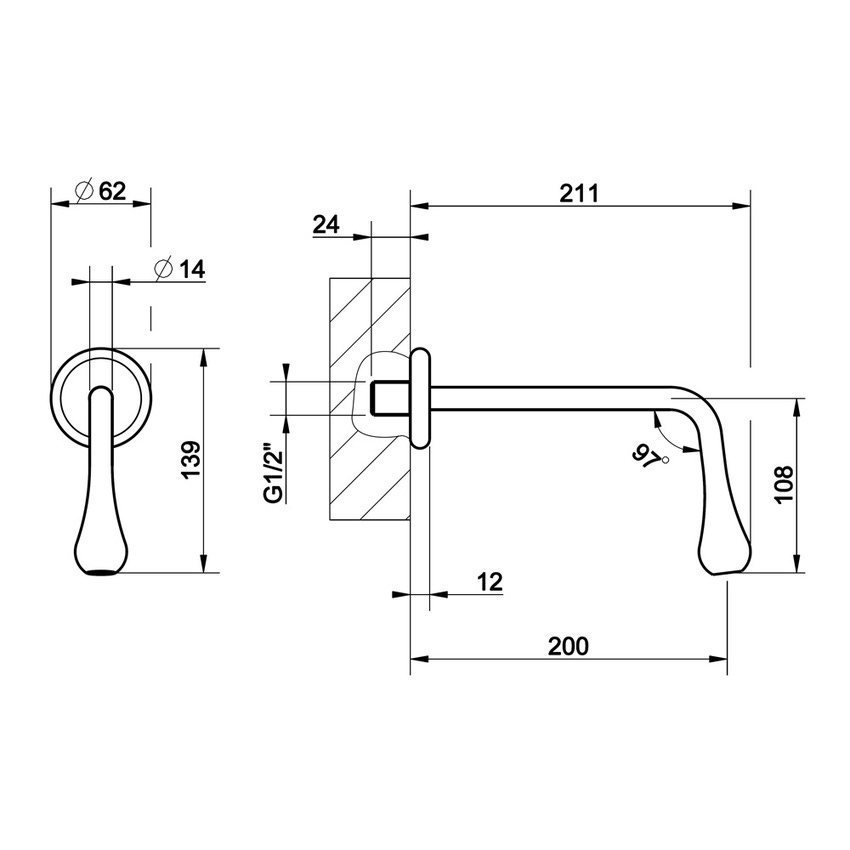 Immagine di Gessi GOCCIA bocca lavabo P.21 cm, a parete, da completare con comando remoto, finitura cromo 33715#031