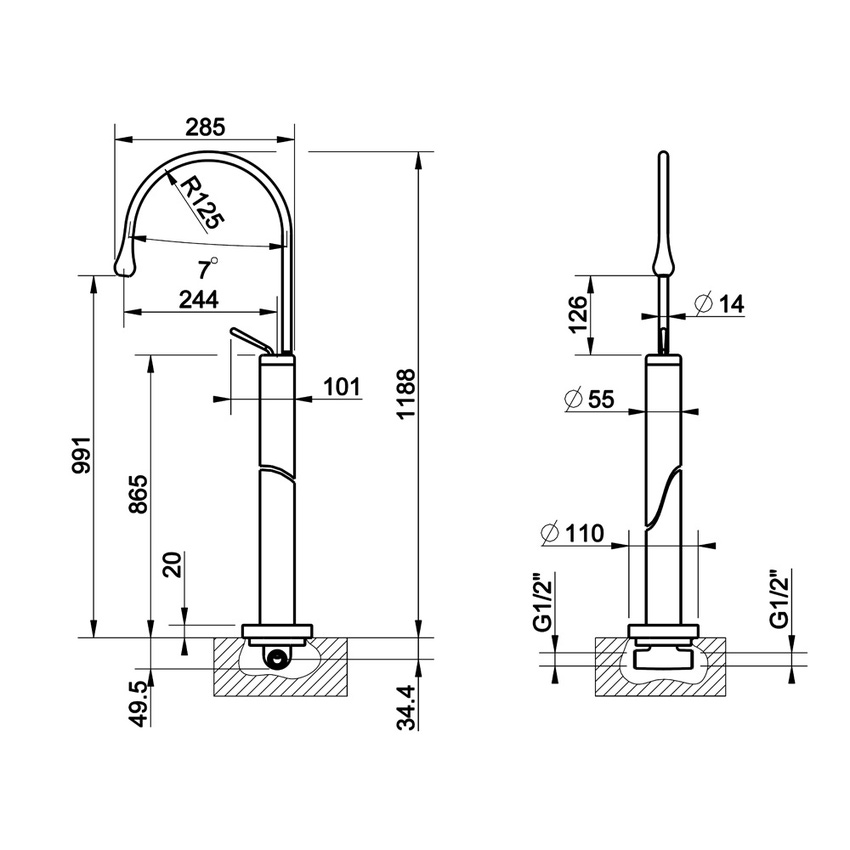 Immagine di Gessi GOCCIA miscelatore lavabo da terra, con bocca corta, senza scarico, finitura cromo 33624#031