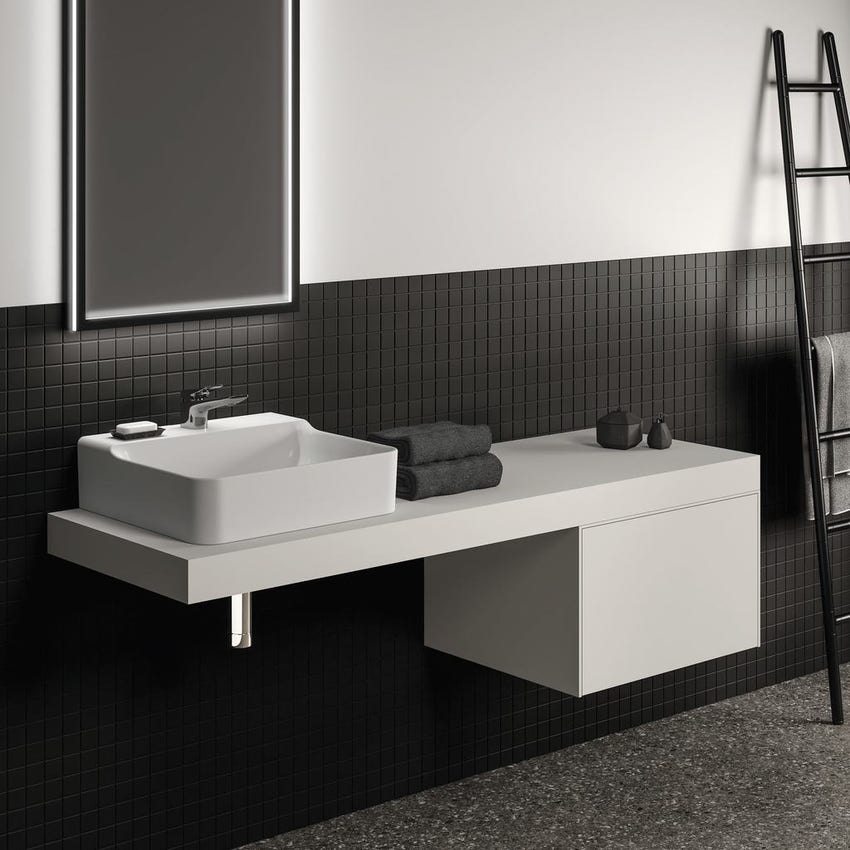 Immagine di Ideal Standard CONCA mensola rettangolare L.160 H.8 P.50.5 cm, senza taglio, in truciolare nobilitato, colore bianco finitura opaco T3953Y1