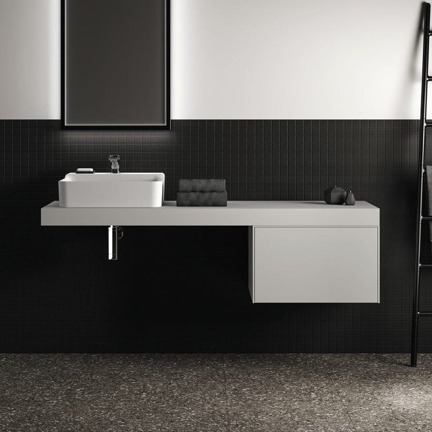 Immagine di Ideal Standard CONCA mensola rettangolare L.160 H.8 P.50.5 cm, senza taglio, in truciolare nobilitato, colore bianco finitura opaco T3953Y1