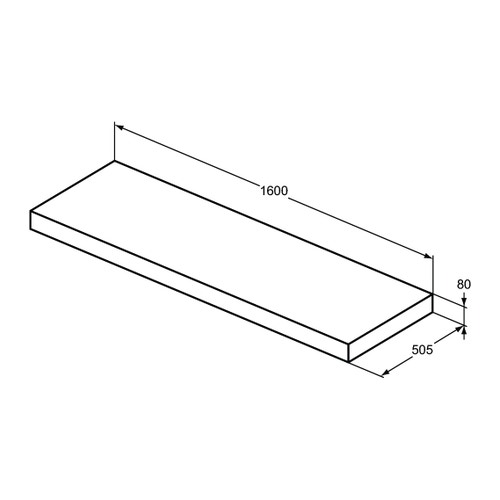 Immagine di Ideal Standard CONCA mensola rettangolare L.160 H.8 P.50.5 cm, senza taglio, in truciolare nobilitato, colore bianco finitura opaco T3953Y1