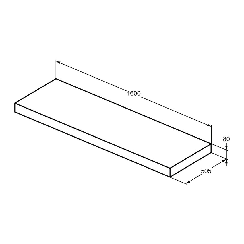 Immagine di Ideal Standard CONCA mensola rettangolare L.160 H.8 P.50.5 cm, senza taglio, in truciolare nobilitato, colore bianco finitura opaco T3953Y1