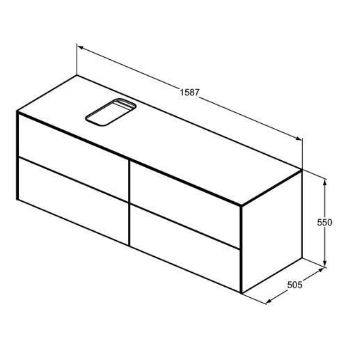 Immagine di Ideal Standard CONCA mobile sottolavabo sospeso L.160 H.55 P.50.5 cm, con 4 cassetti, interno colore antracite, esterno laccato colore bianco finitura opaco T3989Y1
