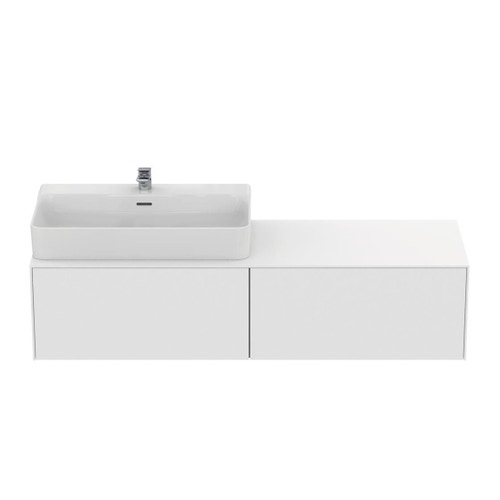 Immagine di Ideal Standard CONCA set con mobile sottolavabo L.160 cm, 2 cassetti, colo bianco finitura opaco e lavabo L.80 cm con foro rubinetteria e troppopieno, colore bianco finitura lucido T3983Y1+T382601