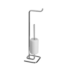Immagine di Gessi GOCCIA ACCESSORI piantana da terra, con porta rotolo e porta scopino in Gres, colore bianco 38067#031