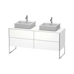 Immagine di Duravit XSQUARE set con mobile sottolavabo L.160 cm, laccato colore bianco finitura opaco + 2 lavabi L.60 cm, colore bianco + 2 sifoni salvaspazio, colore bianco + 2 miscelatori M, finitura cromo XS4927B1818-2352600000