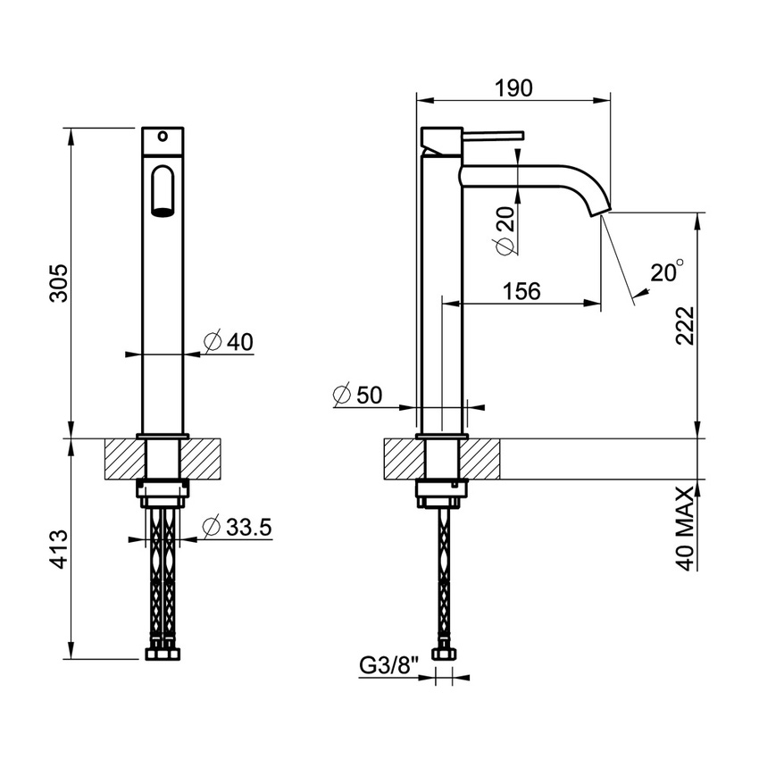 Immagine di Gessi 316 INTRECCIO miscelatore lavabo H.31 cm P.19 cm, senza scarico, con flessibili di collegamento, finitura steel brushed 54106#239